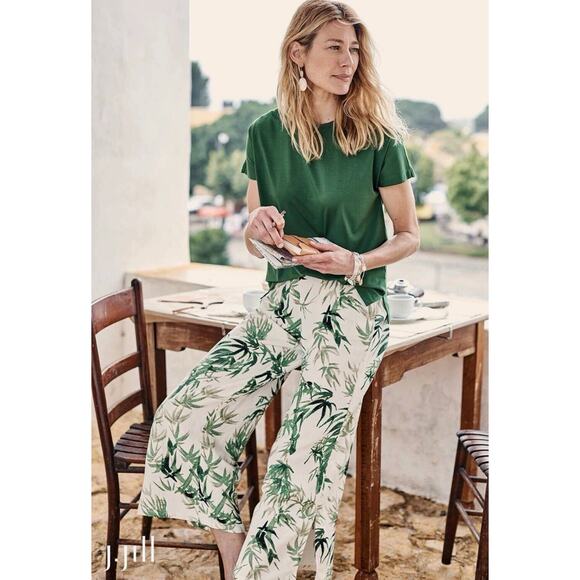 J.Jill‎ Linen Blend Wide Leg Crop Slit-Hem Pants Resort Travel Palm Print XL-EUC - Picture 1 of 10